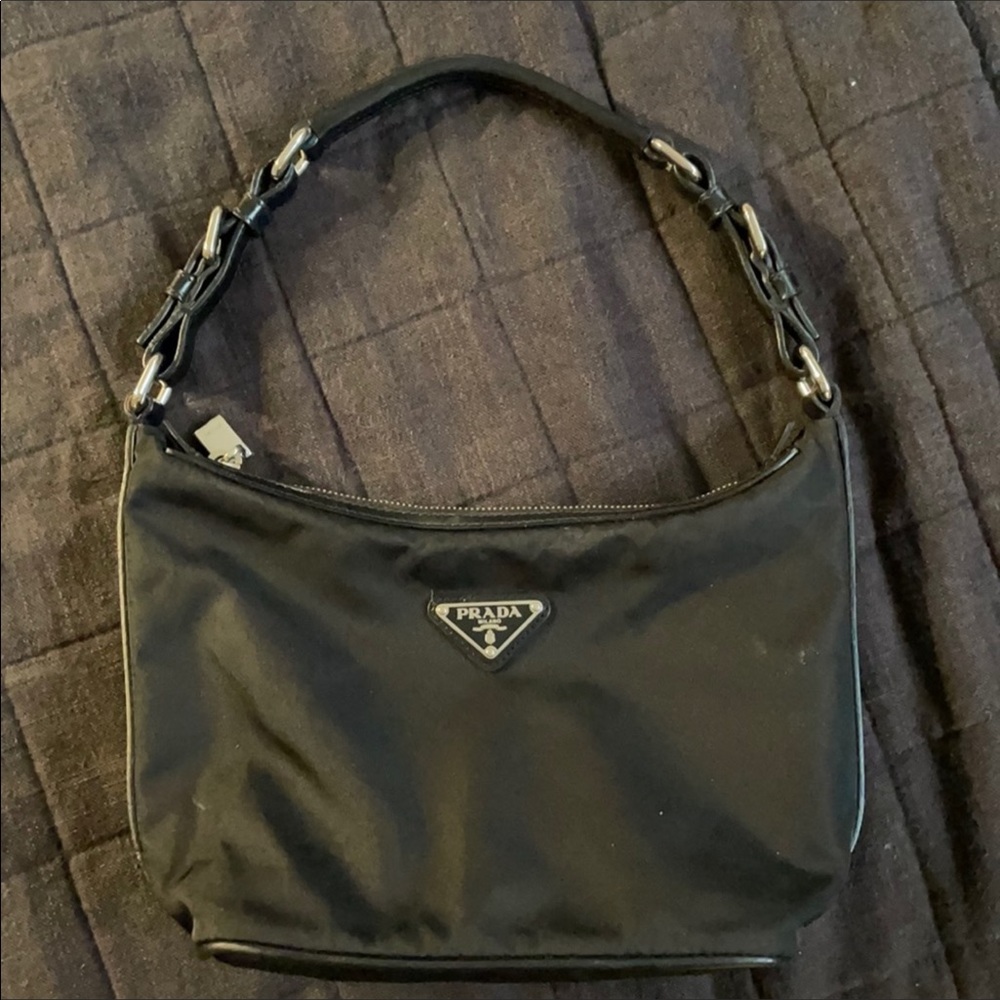 PRADA Logo Nylon Leather Shoulder Bag Hand Bag NERO Black